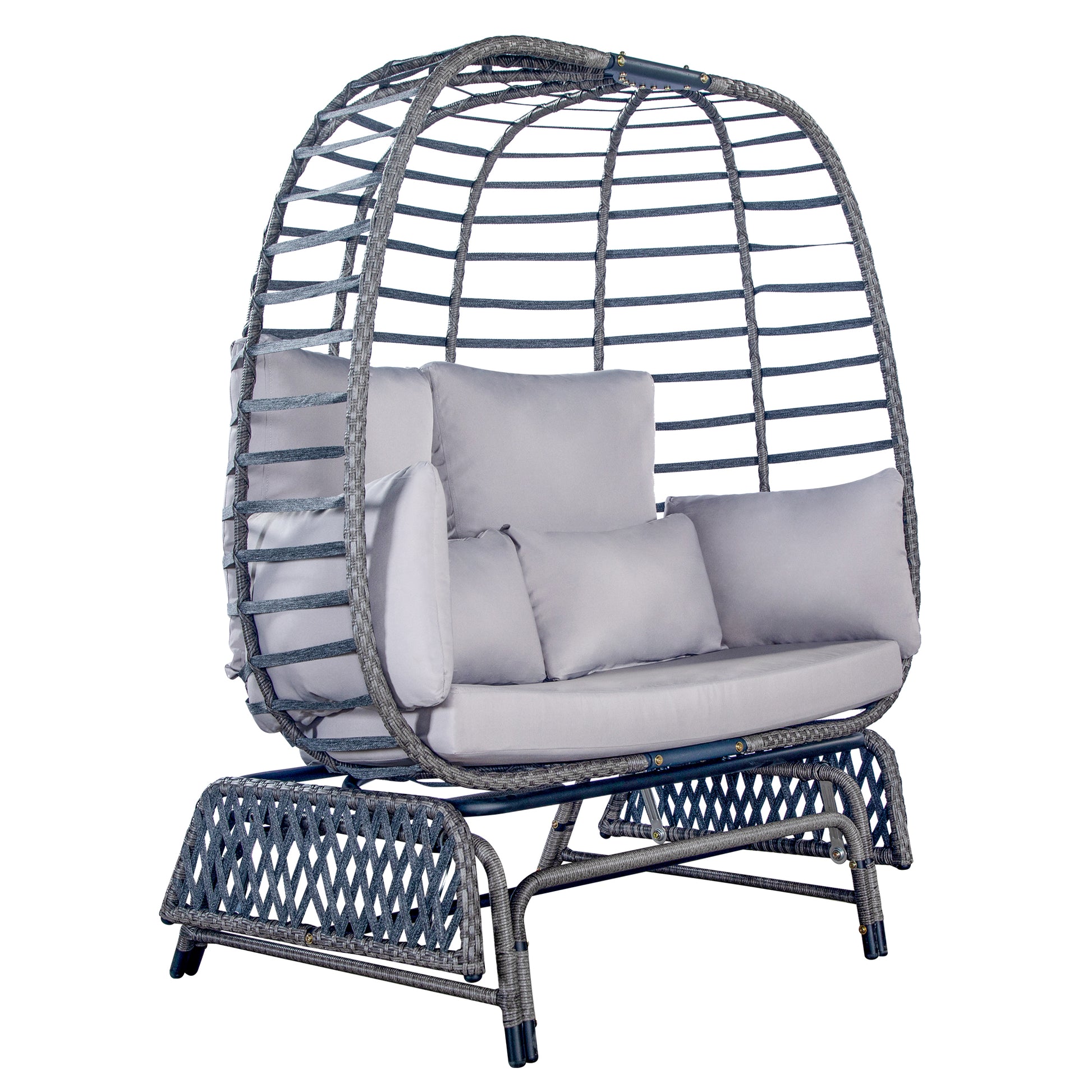 2 Person Swing Egg Chair With Rocking Glide Frame And Cushion Yes Rocker & Glider Brown Gray Rust Resistant Frame Fade Resistant Cushion Garden & Outdoor 2 Person Seating Group Steel