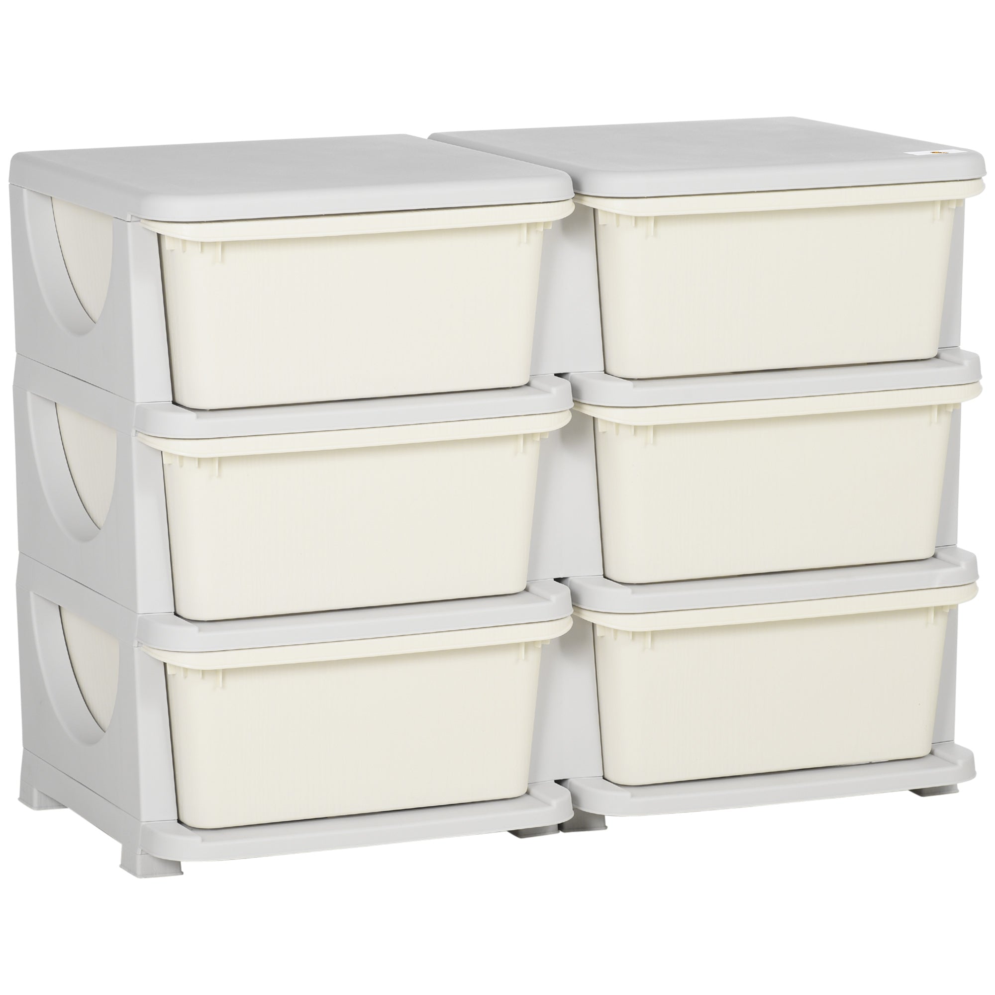 Qaba 3 Tier Kids Storage Unit, 6 Drawer Chest Toy Organizer Plastic Bins For Kids Bedroom Nursery Kindergarten Living Room For Boys Girls Toddlers, Cream Cream White Polypropylene