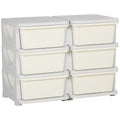 Qaba 3 Tier Kids Storage Unit, 6 Drawer Chest Toy Organizer Plastic Bins For Kids Bedroom Nursery Kindergarten Living Room For Boys Girls Toddlers, Cream Cream White Polypropylene