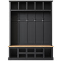 Farmhouse Wooden Style 78''H Modern Hall Tree With Wide Storage Seating Bench, Entryway Shoe Cabinet With 13 Compartments, Elegant Coat Rack With 6 Hooks For Mudroom, Living Room, Black Black Primary Living Space Particle Board