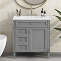 30'' Bathroom Vanity With Top Sink, Modern Bathroom Storage Cabinet With 2 Drawers And A Tip Out Drawer, Single Sink Bathroom Vanity Grey Modern Mdf Ceramic,Solid Wood Mdf