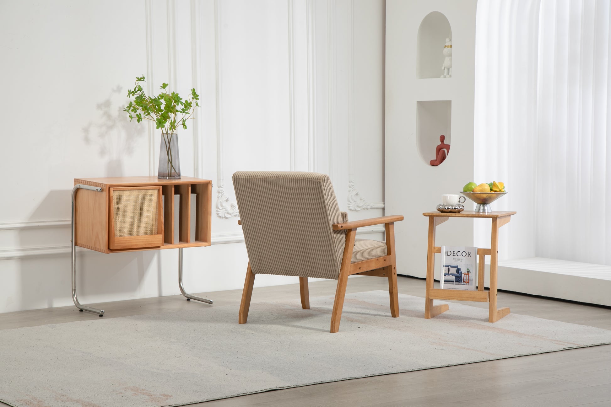 Leisure Chair With Solid Wood Armrest And Feet, Leisure Chair, Wood Frame, Velvet, L, Solid Rubber Wood Legs, Mid Century Modern Accent Chair, For Living Room Bedroom Studio Chair Camel Corduroy