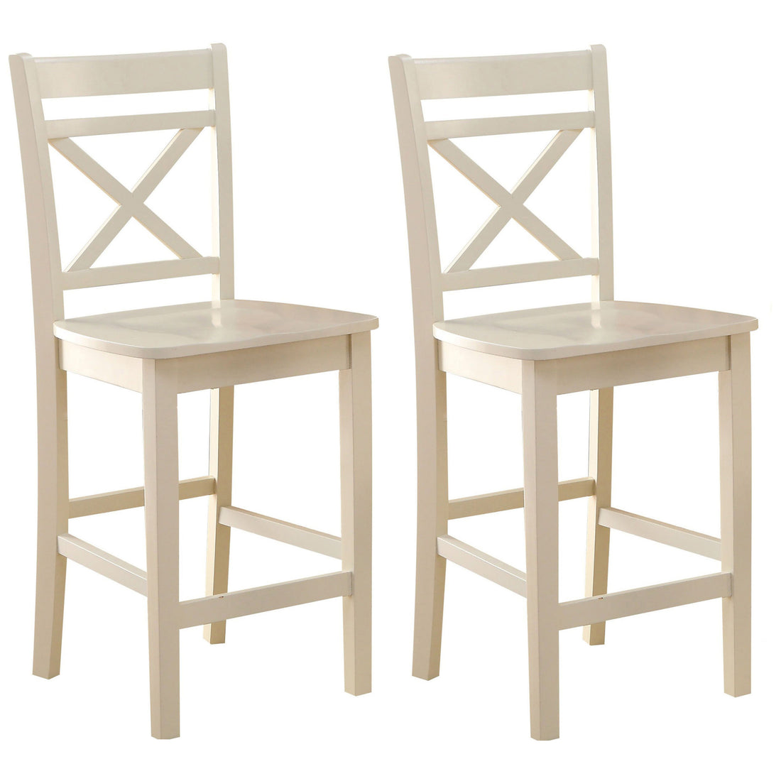 Cream Cross Back Counter Height Chairs Set Of 2 Cream Dining Room Coastal Rubberwood Set Of 2 Wood