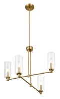 Enigma Four Lights Chandelier With Clear Ribbed Glass Satin Brass Clear,Gold Brass,Glass