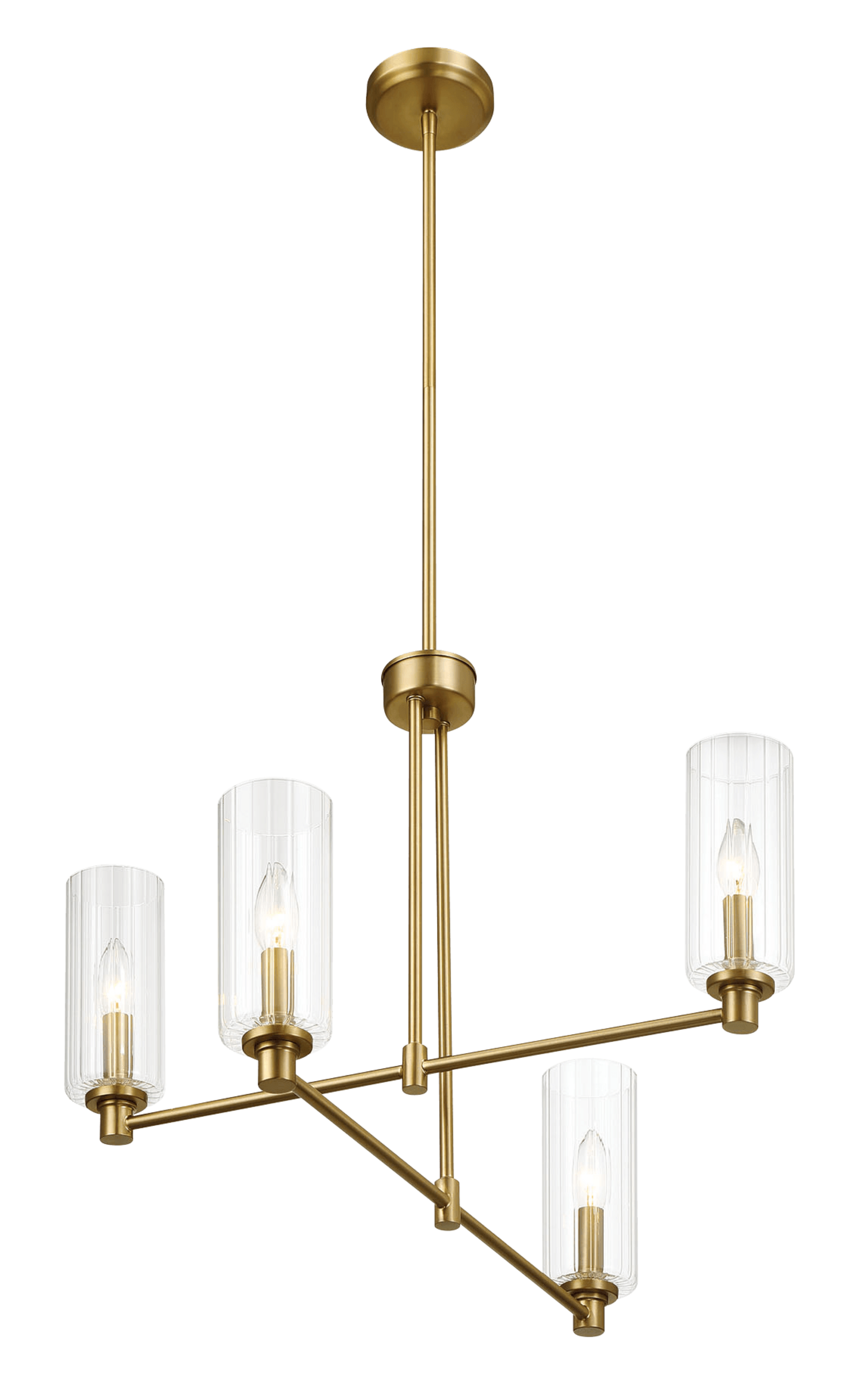 Enigma Four Lights Chandelier With Clear Ribbed Glass Satin Brass Clear,Gold Brass,Glass