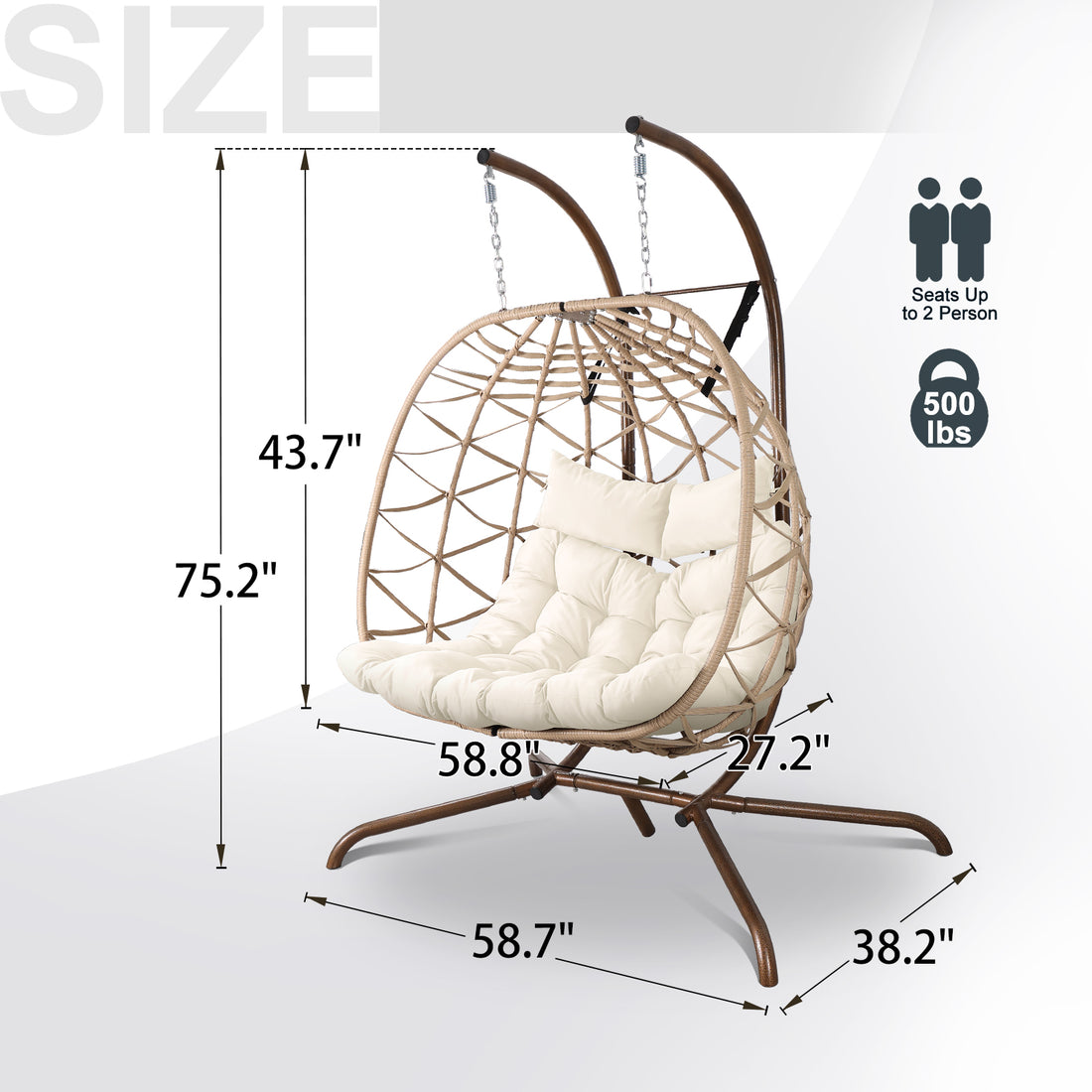 Outdoor Egg Swing Chair With Stand,Thick Cushions And Pillow Yes Deep Seating White Water Resistant Frame Fade Resistant Cushion Garden & Outdoor Classic 2 Person Seating Group Cotton Rattan Metal