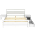 Queen Size Wooden Platform Bed With 2 Storage Drawers And 2 Bedside Tables, White Queen White Pine