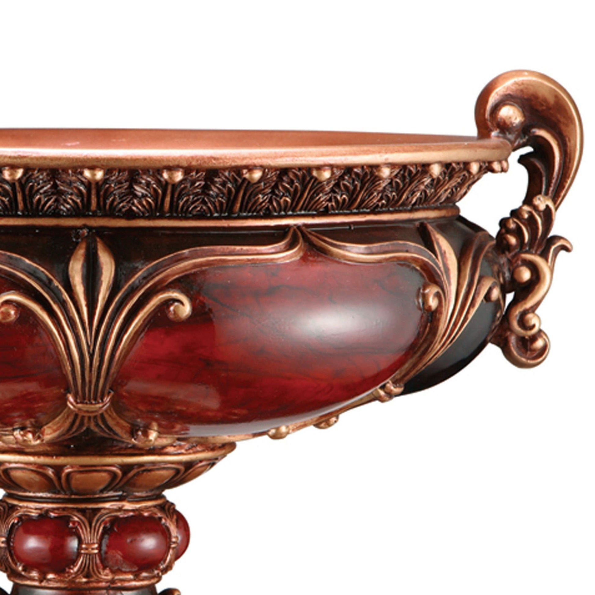 10" Tall Polyresin Decorative Fruit Bowl, Victorian Style Red Polyresin