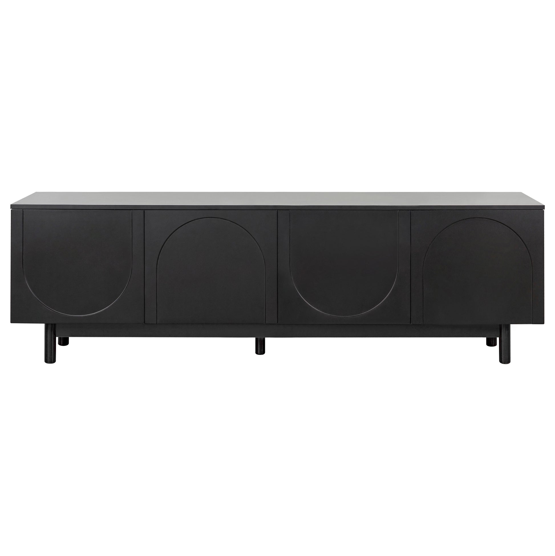 Graceful Tv Stand With Arch Cabinets For Tvs Up To 78'', Minimalist Entertainment Center With Solid Wood Legs, Practical Media Console With Adjustable Shelves For Living Room, Black Black Primary