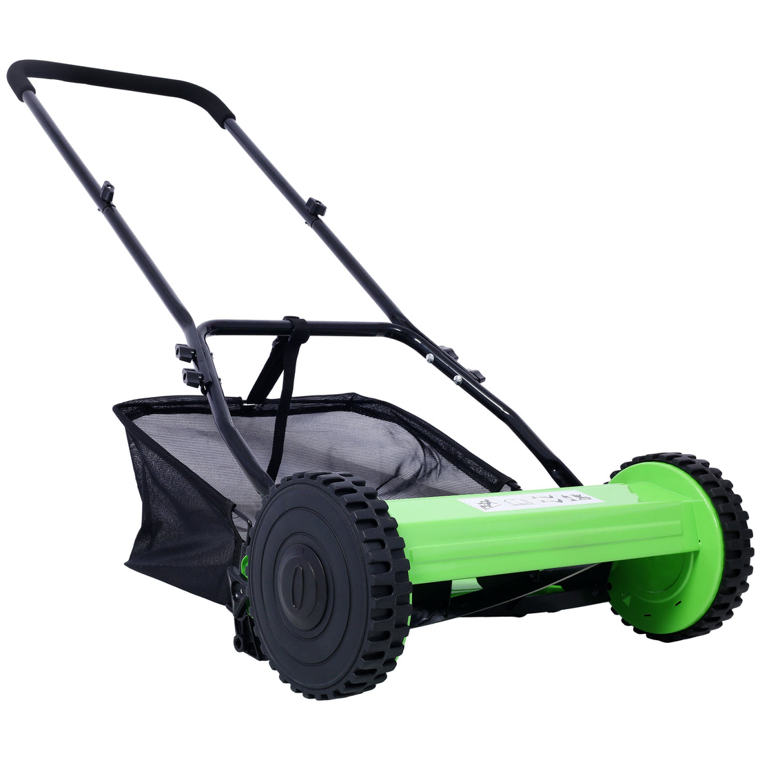 16 Inch 5 Blade Push Reel Lawn Mower With Grass Catcher, Green Color Green Steel
