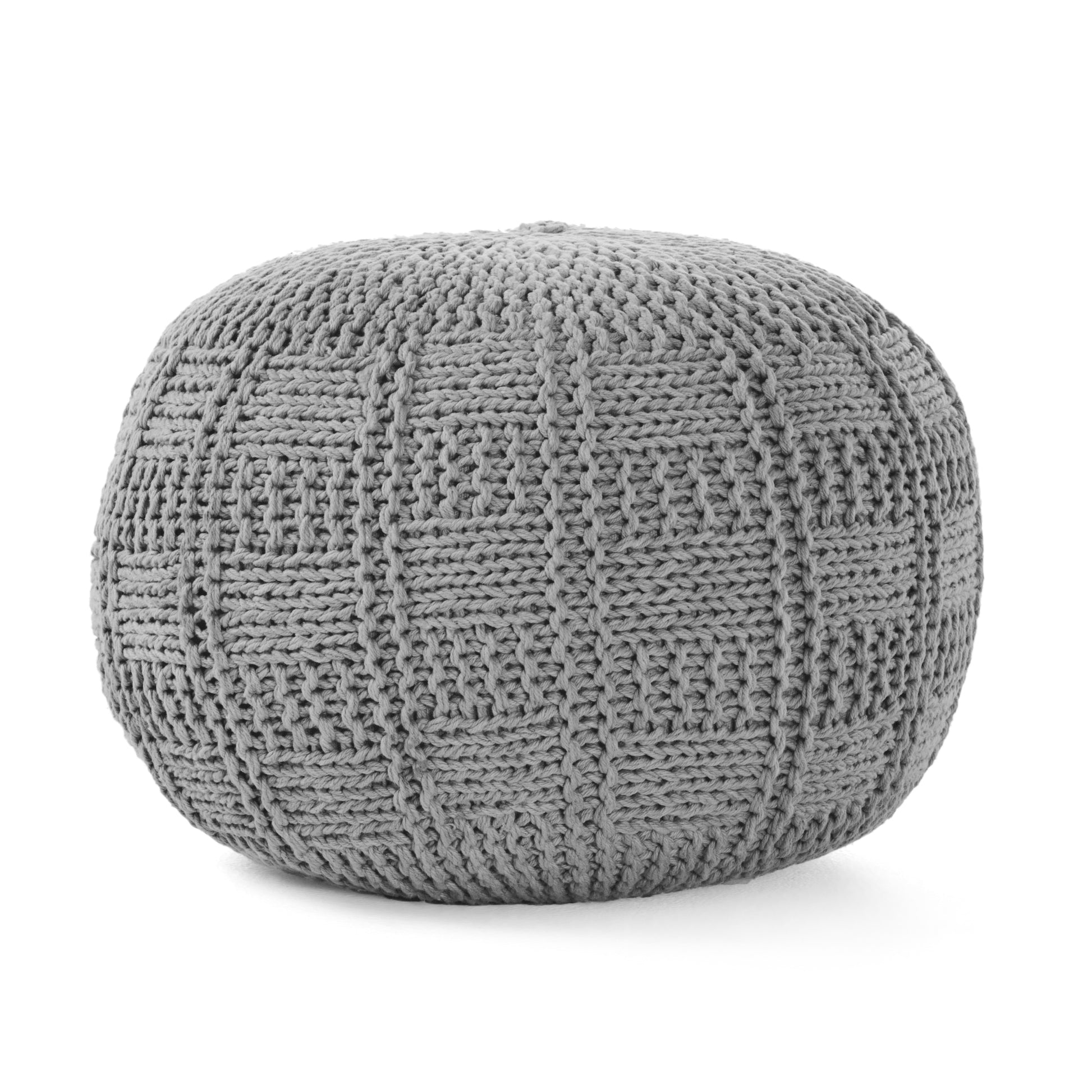 Yuny Knitted Cotton 20 X 20 Round Pouf Grey Cotton