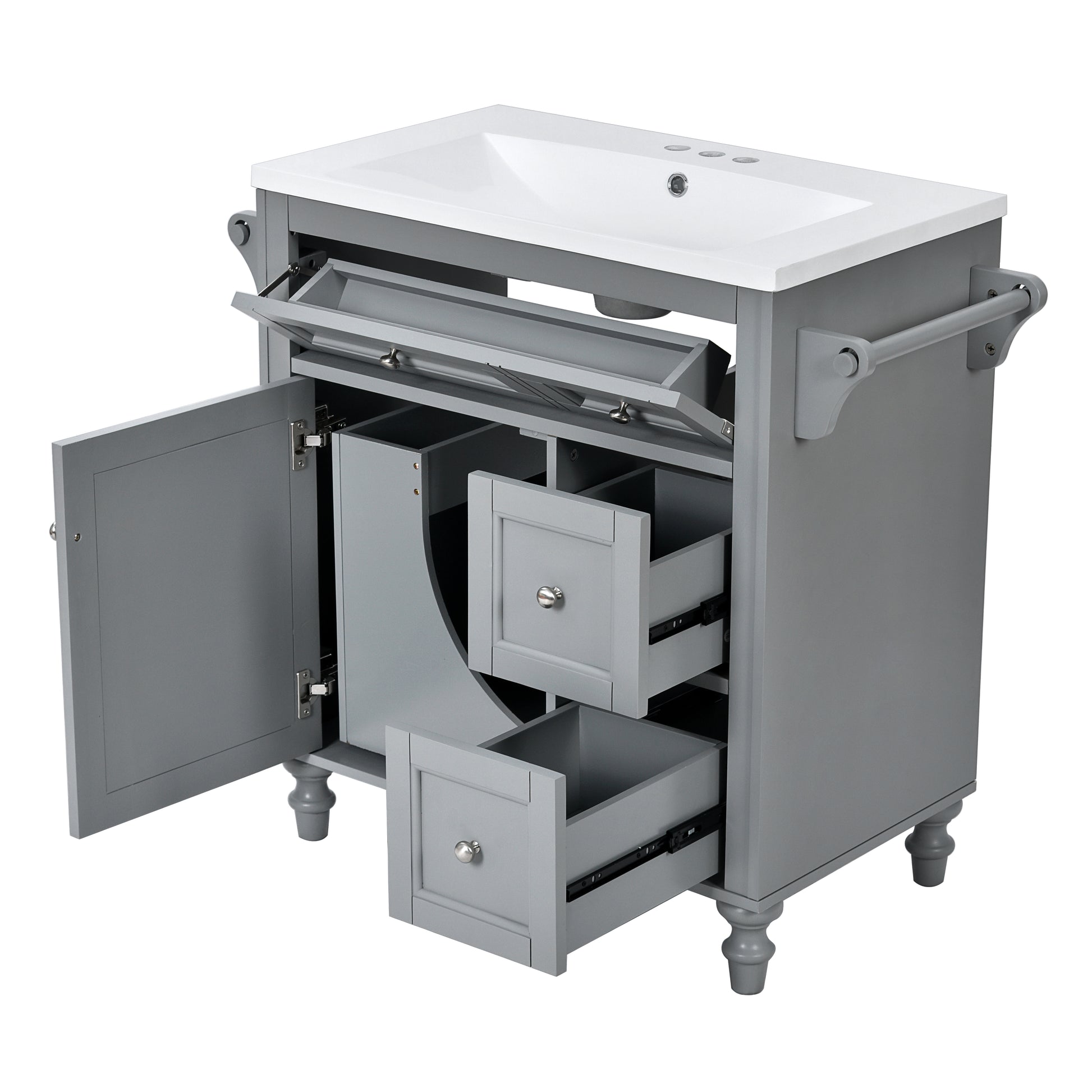 30'' Bathroom Vanity With Top Sink, Modern Bathroom Storage Cabinet With 2 Drawers And A Tip Out Drawer, Single Sink Bathroom Vanity Same As N710S130001E Grey Bathroom Modern Solid Wood Mdf Resin