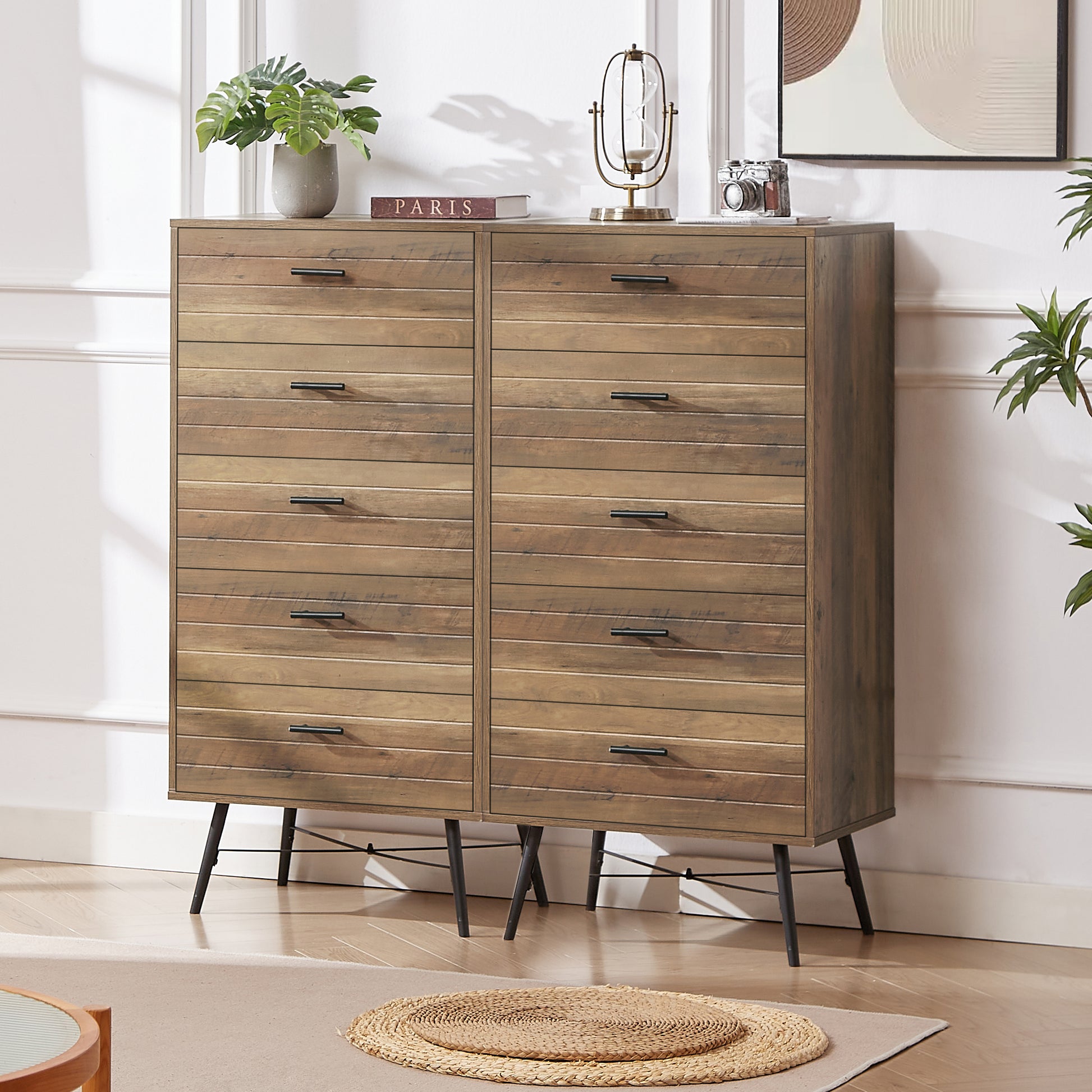 5 Drawer Chest Spacious And Stylish Chest Of Drawers, Dresser For Bedroom, Closet, Hallway, 23.6"W X 15.7"D X 48"H, Rustic Walnut Chest 5 Or More Drawers Walnut Brown Brown Bedroom Rustic,Vintage Particle Board