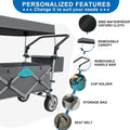 Push & Pull Utility Folding Wagon With Removable Canopy Gray Oxford Fabric Metal