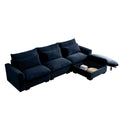 Corduroy Sectional Sofa, L Shaped Couch With Storage Footstool And 3 Pillow, Sectional Couch For Living Room Apartment, Bule Blue Corduroy 3 Seat