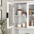 Tall Storage Show Cabinet With 2 Glass Display Door & 2 Doors, Tall Kitchen Pantry Cabinet With Gold Handles, Modern Cabinet Freestanding For Bathroom, Dining Living Room, White White Mdf