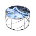 Lyda Coffee Table, Blue Marble Print & Chrome Finish Lv02095 Chrome Metal