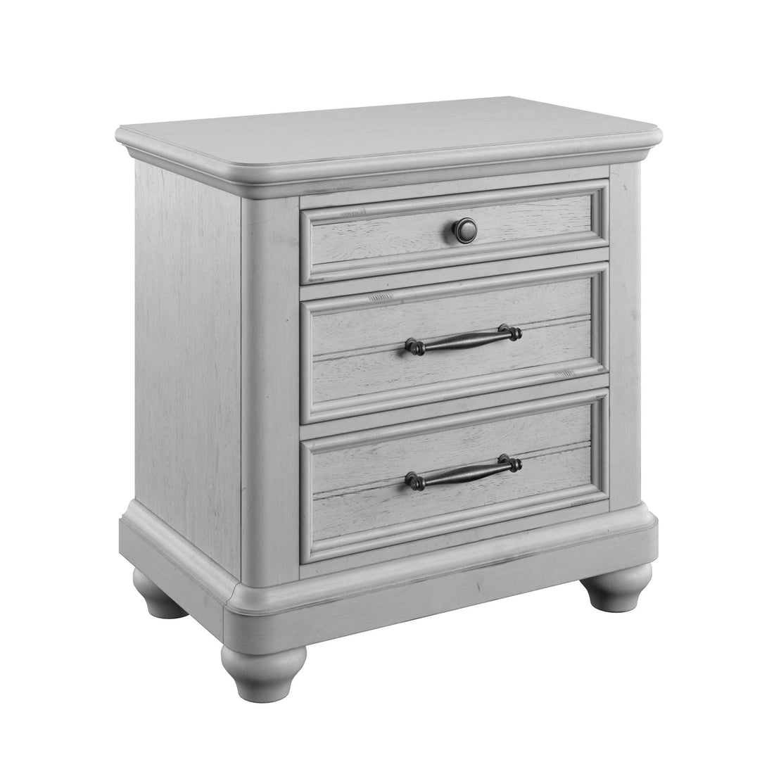 Mariano Gray 3 Drawer Nightstand With Usb Gray Solid Wood