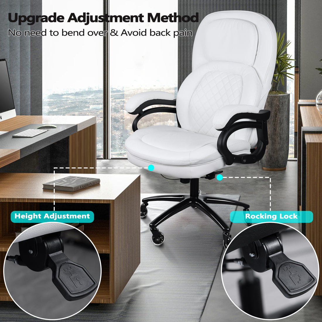 Big And Tall Office Chair White Pu Leather Office Chair White Foam Pu Leather