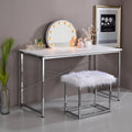 White And Chrome Vanity Desk With X Shape Cross Bar White Silver Bedroom White Wood Metal