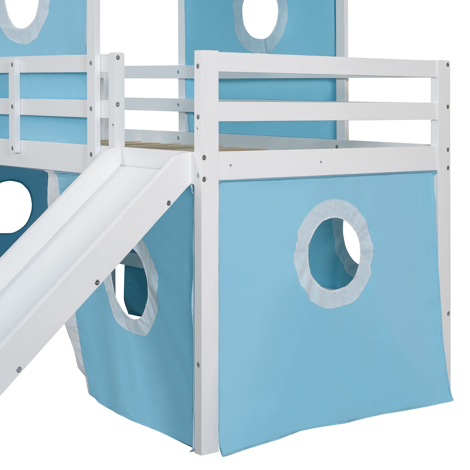 Twin Size Loft Bed With Slide Pink Tent And Tower Blue Old Sku:Wf298769Aac Twin Blue Solid Wood