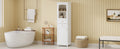 Tall Bathroom Storage Cabinet With Glass Doors, Free Standing, Two Drawers, And Adjustable Shelves, Mdf Board, Painted White Perfect For Displaying Your Favorite Items 2 White 2 4 Adjustable Shelves Bathroom Freestanding Partice Board Mdf Pine Wood