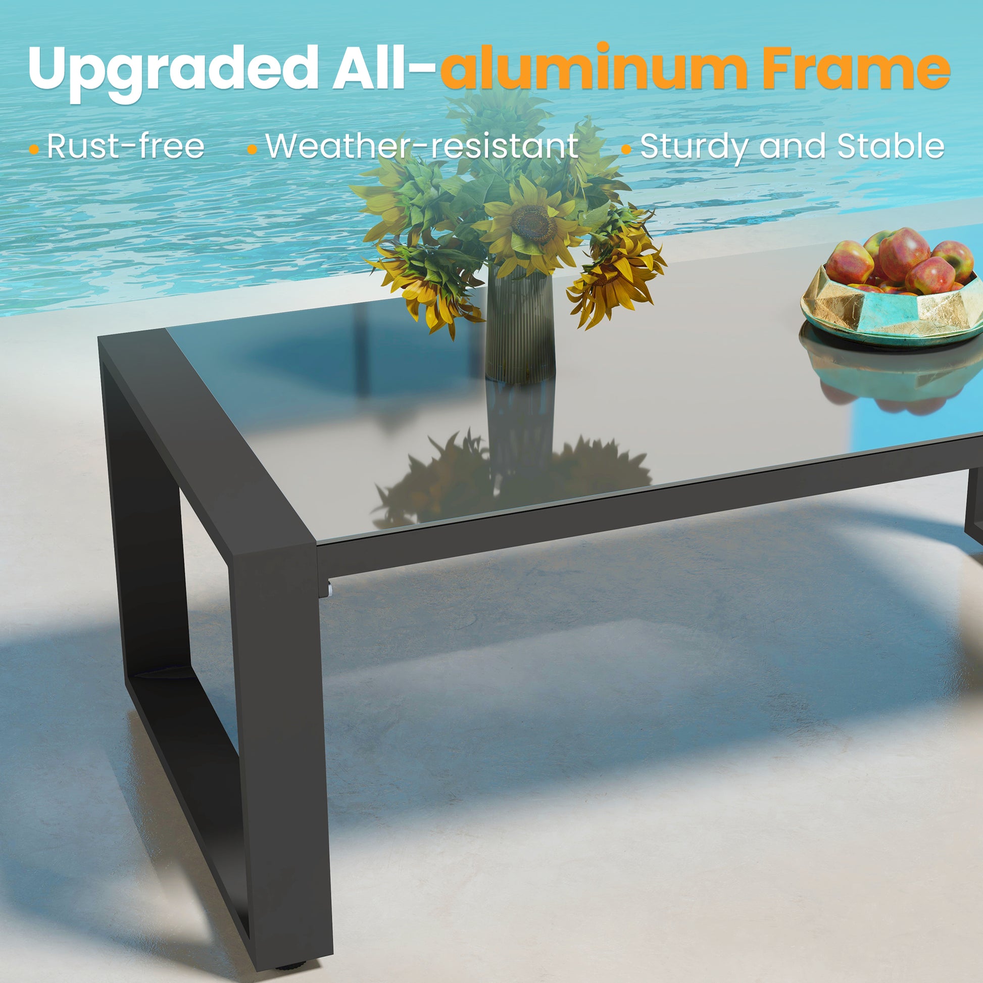 Coffee Table Powder Coated Aluminum And Glass Lightweight Table Versatile Use Rectangular Gray Gray Aluminium