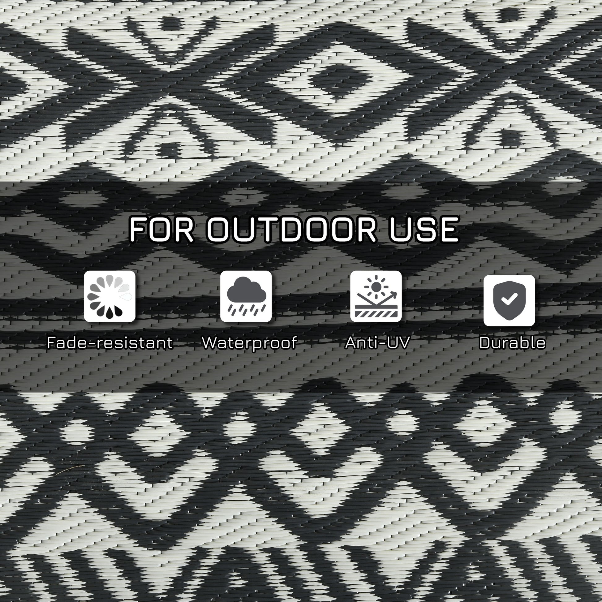 Outsunny Reversible Outdoor Rug, 8' X 10' Waterproof Plastic Straw Floor Mat, Portable Rv Camping Carpet With Carry Bag, Large Floor Mat For Backyard, Deck, Picnic, Beach, Gray & Cream White Boho Multicolor Polypropylene