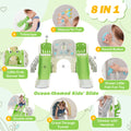Kids Slide Playset Structure 8 In 1, Freestanding Ocean Themed Set With Slide, Arch Tunnel,Basketball Hoop And Telescope, Double Slides For Toddlers, Kids Climbers Playground Green 50 99 Lbs Cute 1 To 2 Years Hdpe Indoor & Outdoor Use