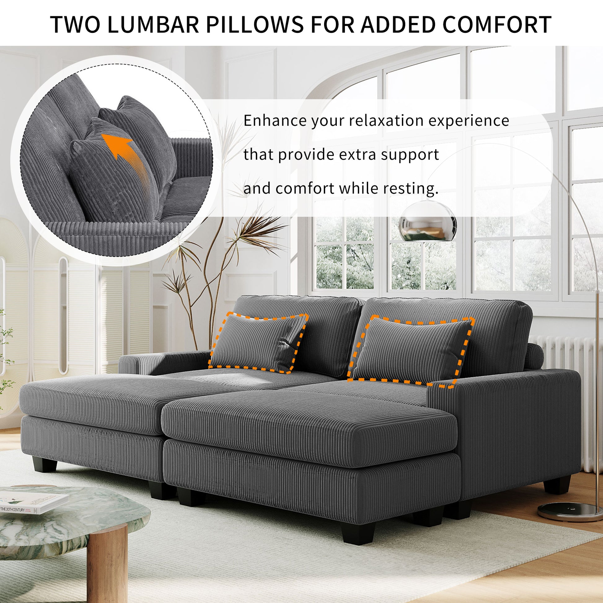 90'' Square Arm Sofa With Removable Back Cushions And 2 Pillows,Couch For Living Room, Office, Apartment Grey Polyester Primary Living Space Pillow Back American Design Polyester 2 Seat