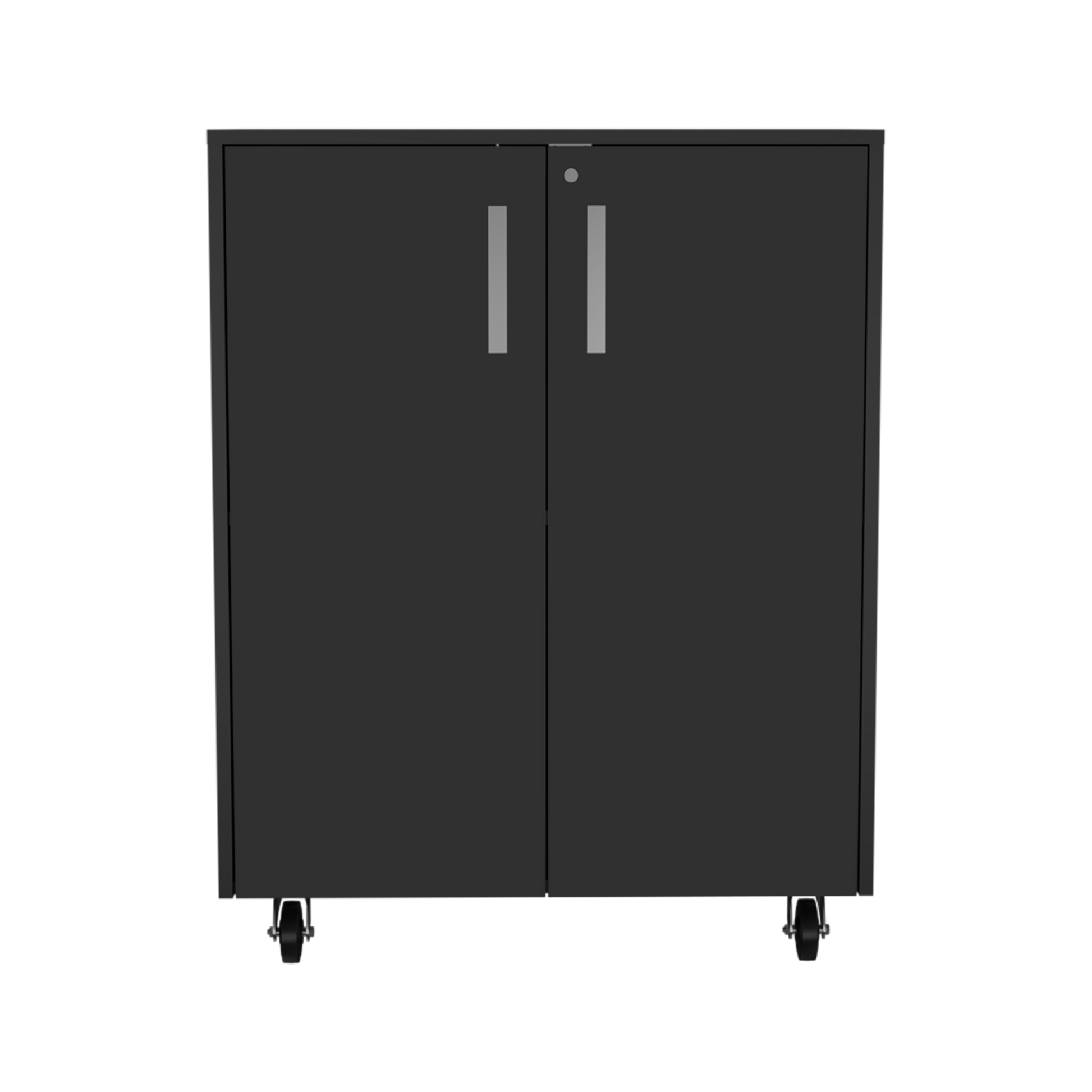 Lewis Storage Cabinet Base, Four Caster, Double Door Cabinet, Two Interior Shelves Black Kitchen Contemporary Melamine Engineered Wood