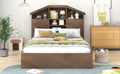 Full Size Wood Platform Bed With House Shaped Storage Headboard And 2 Drawers, Walnut Box Spring Not Required Full Walnut Wood Bedroom Solid Wood Mdf