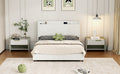 Queen Size Upholstery Platform Bed With Storage Headboard, Led, Usb Charging And 2 Drawers, Beige Queen Beige Upholstered