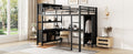 Metal Loft Bed With Wardrobe And L Shaped Desk, Full Size Loft Bed With Storage Cubes And Shelves, Heavy Duty Loft Bed For Kids Teens Adults, Black Full Black Metal