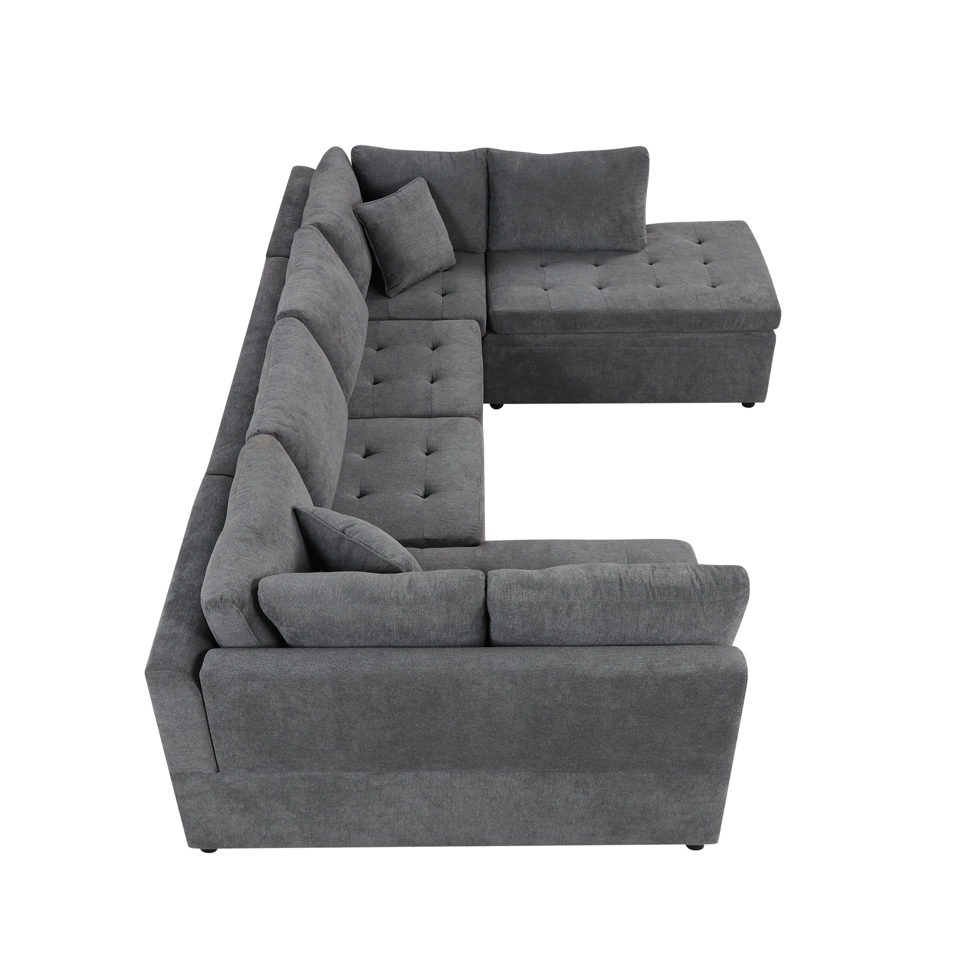 117.3" Oversized Sectional Sofa U Shaped Sofa Couch Pull Out Sofa Bed With Two Throw Pillows For Living Room, Gray Gray Foam Chenille 4 Seat