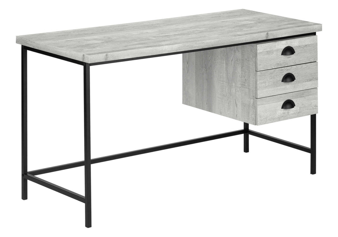 Computer Desk, Home Office, Laptop, Storage Drawers, 55"L, Work, Grey Laminate, Black Metal, Contemporary, Modern Grey Particle Board