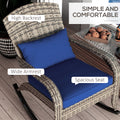 Outsunny Outdoor Wicker Adirondack Rocking Chair, Patio Rattan Rocker Chair With High Back, Seat Cushion, And Pillow For Garden, Porch, Balcony, Dark Blue Blue Rattan
