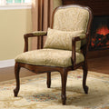 Queen Anne Style Legs Traditional Accent Chair W Pillow Beige Fabric Dark Cherry Solid Wood Padded Seat 1Pc Arm Chair Beige,Cherry Primary Living Space Antique,Contemporary,Traditional Fabric,Solid Wood