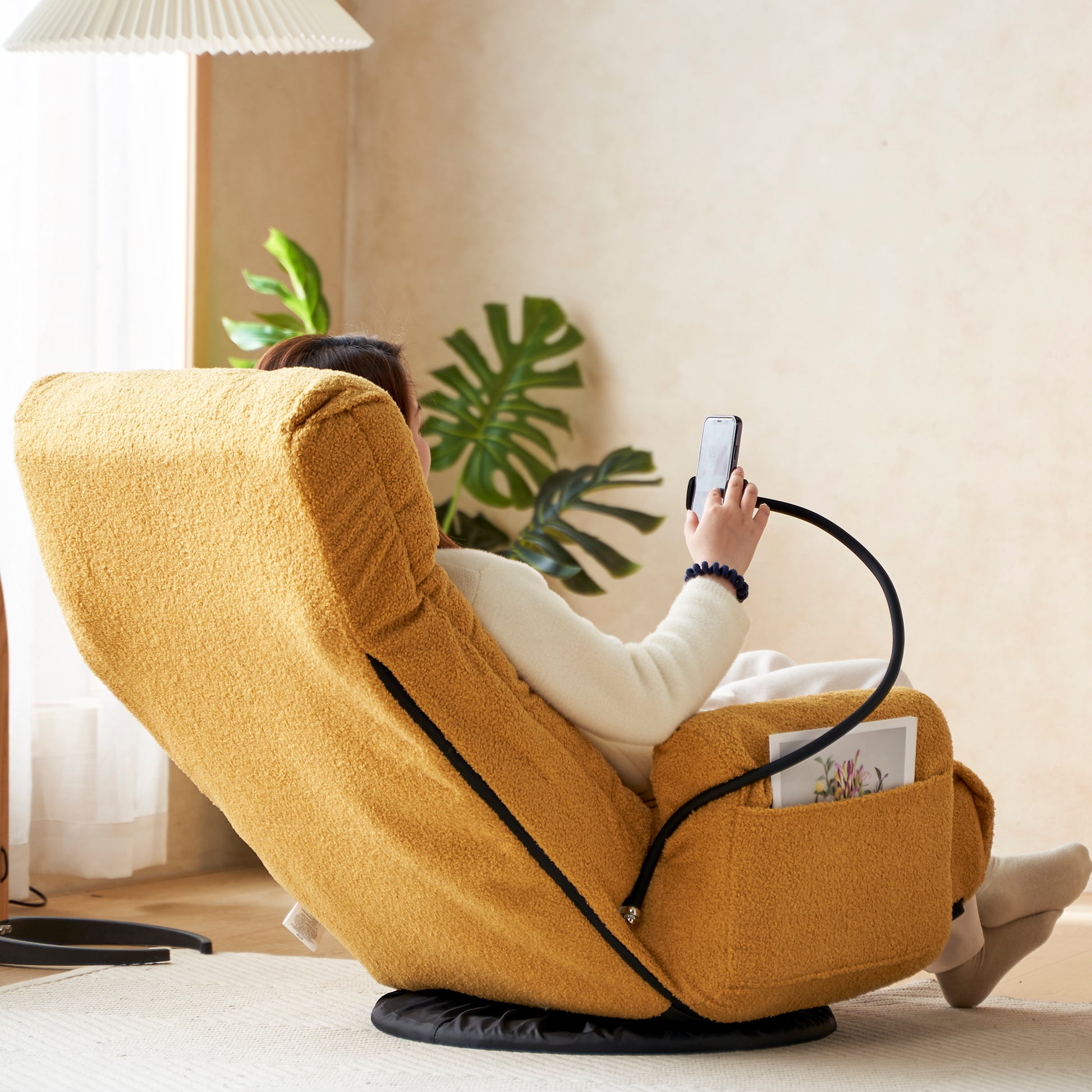 Adjustable Head And Waist, Game Chair, Lounge Chair In The Living Room, 360 Degree Rotatable Sofa Chair,Rotatable Seat Leisure Chair Deck Chair Yellow Metal Soft Cotton Metal
