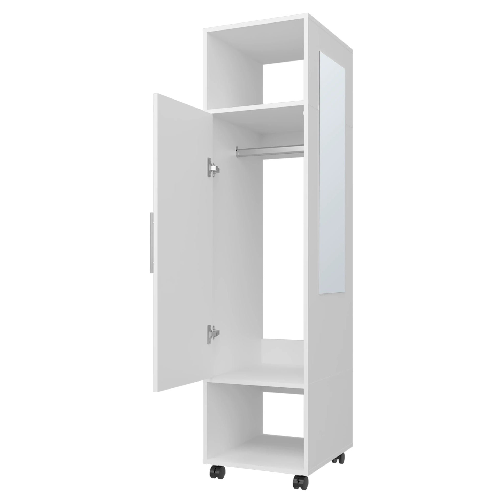 White 1 Door Wardrobe With Mirror And Open Storage White Particle Board Melamine