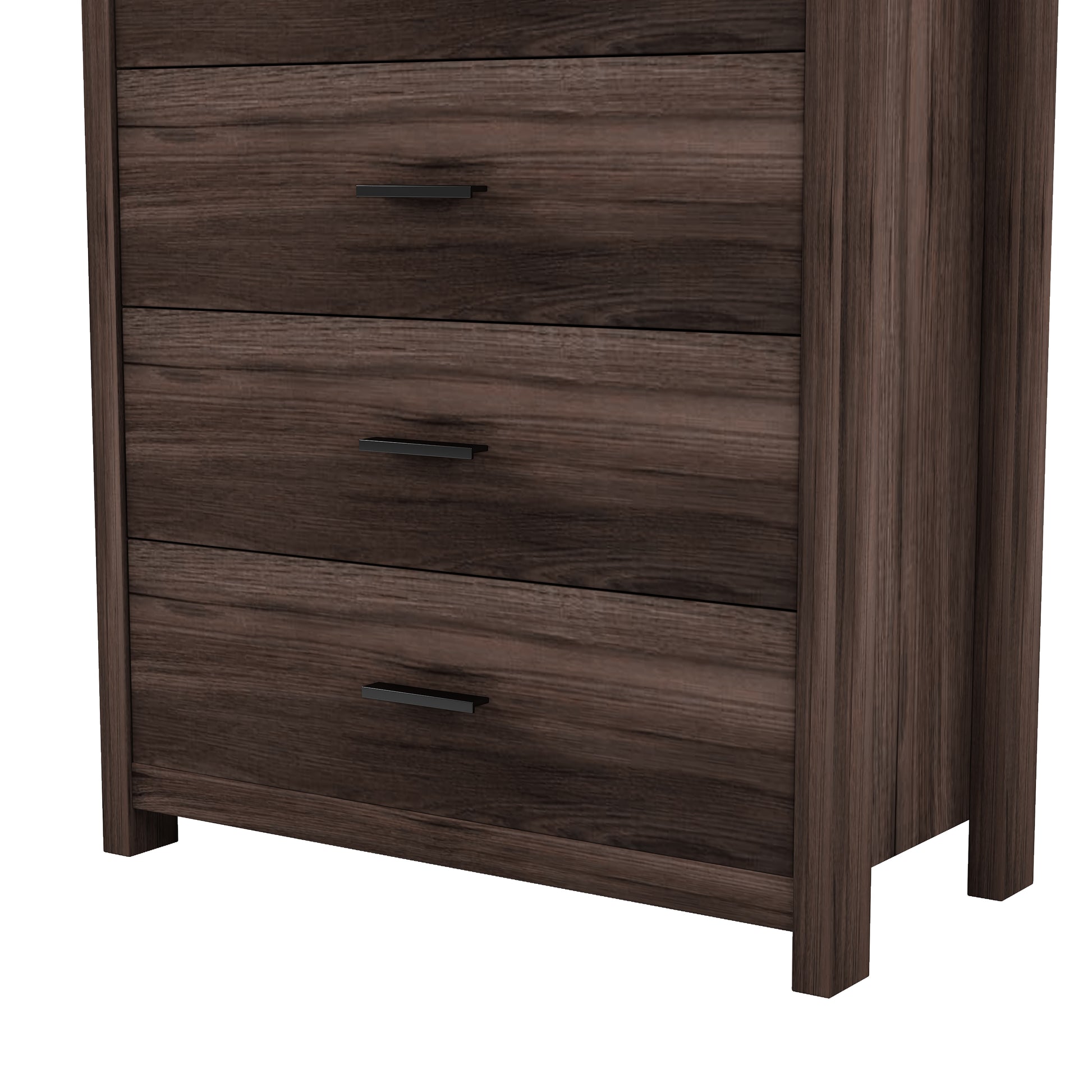 Retro American Country Style Wooden Dresser With 5 Drawer, Storage Cabinet For Bedroom, Dark Walnut Walnut Particle Board Mdf