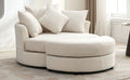 Orisfur. 360 Swivel Accent Barrel Chair With Storage Ottoman & 4 Pillows, Modern Chenille Leisure Chair Round Accent For Living Room, Cream Cream Foam Chenille