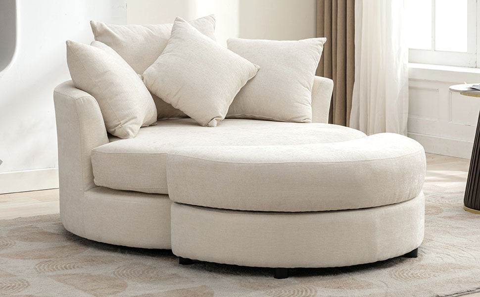 Orisfur. 360 Swivel Accent Barrel Chair With Storage Ottoman & 4 Pillows, Modern Chenille Leisure Chair Round Accent For Living Room, Cream Cream Foam Chenille