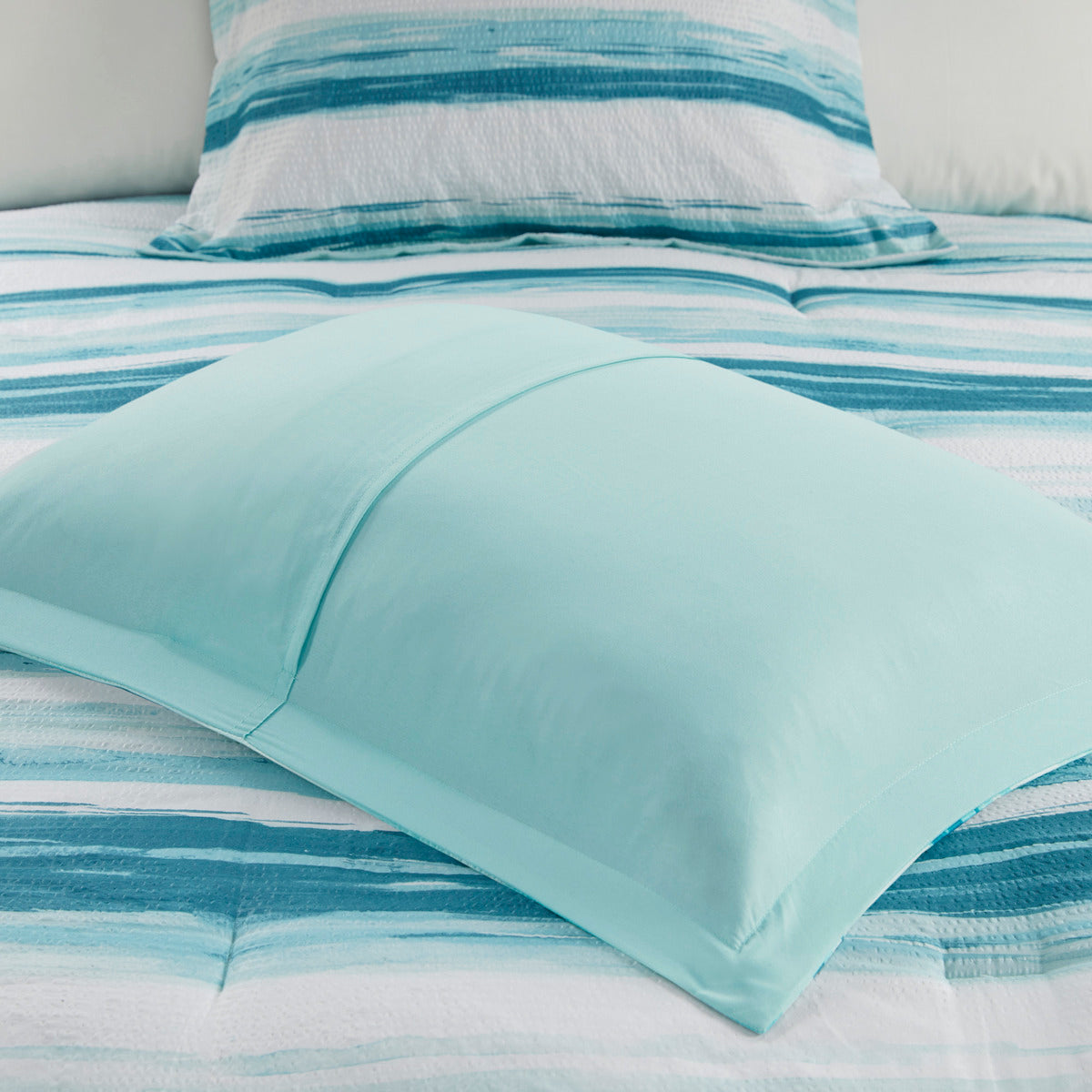 8 Piece Printed Seersucker Comforter And Quilt Set Collection Aqua Full Queen Full Aqua Polyester
