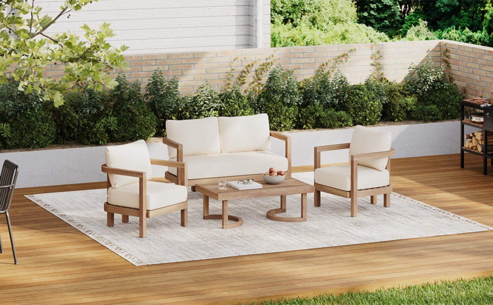 4 Pieces Acacia Wood Patio Furniture Set, Outdoor Furniture With Coffee Table, Patio Conversation Set Deep Seating With Soft Cushion, Porch Chairs For Garden, Backyard Porch Balcony, Brown Wash, Beige Yes Brown Beige Seats 4 Garden & Outdoor Sectional