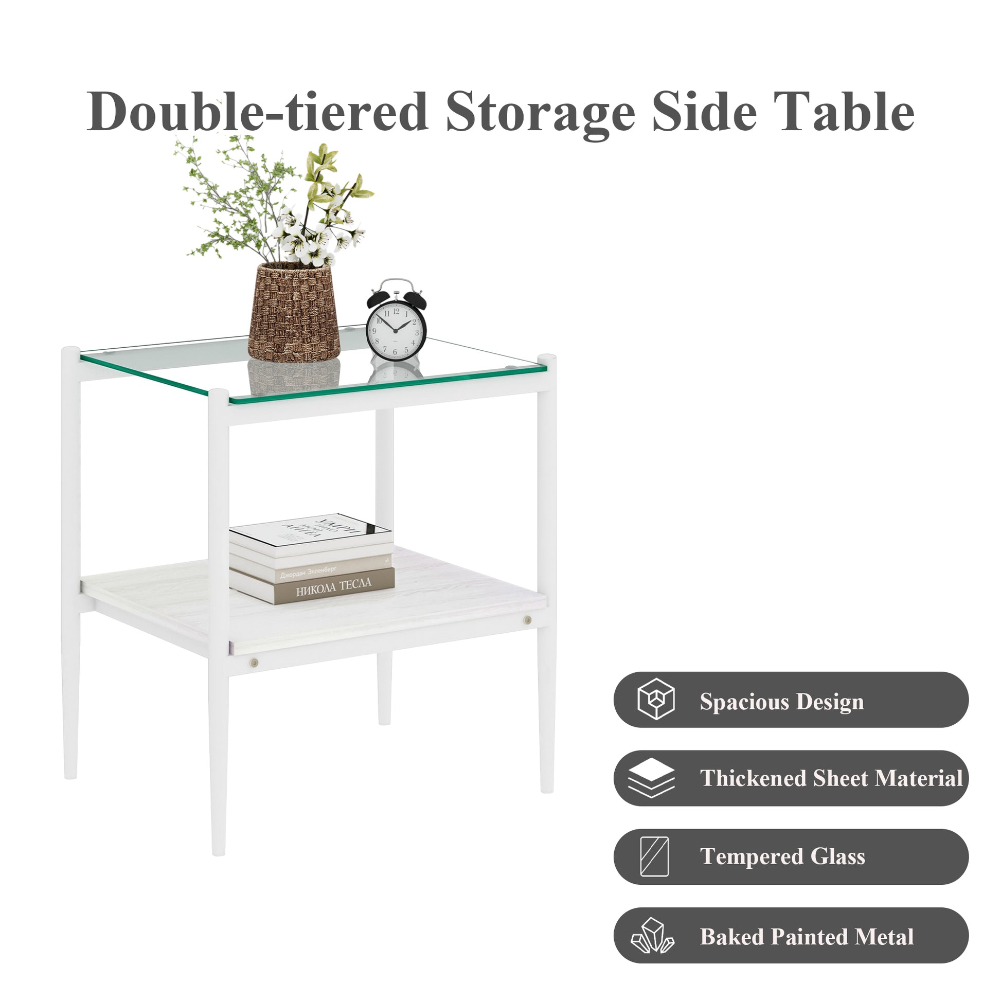 Set Of 2 Rectangle End Table, Tempered Glass Tabletop With Mdf Layer, Modern Table For Living Roomtransparent Glass Transparent Tempered Glass