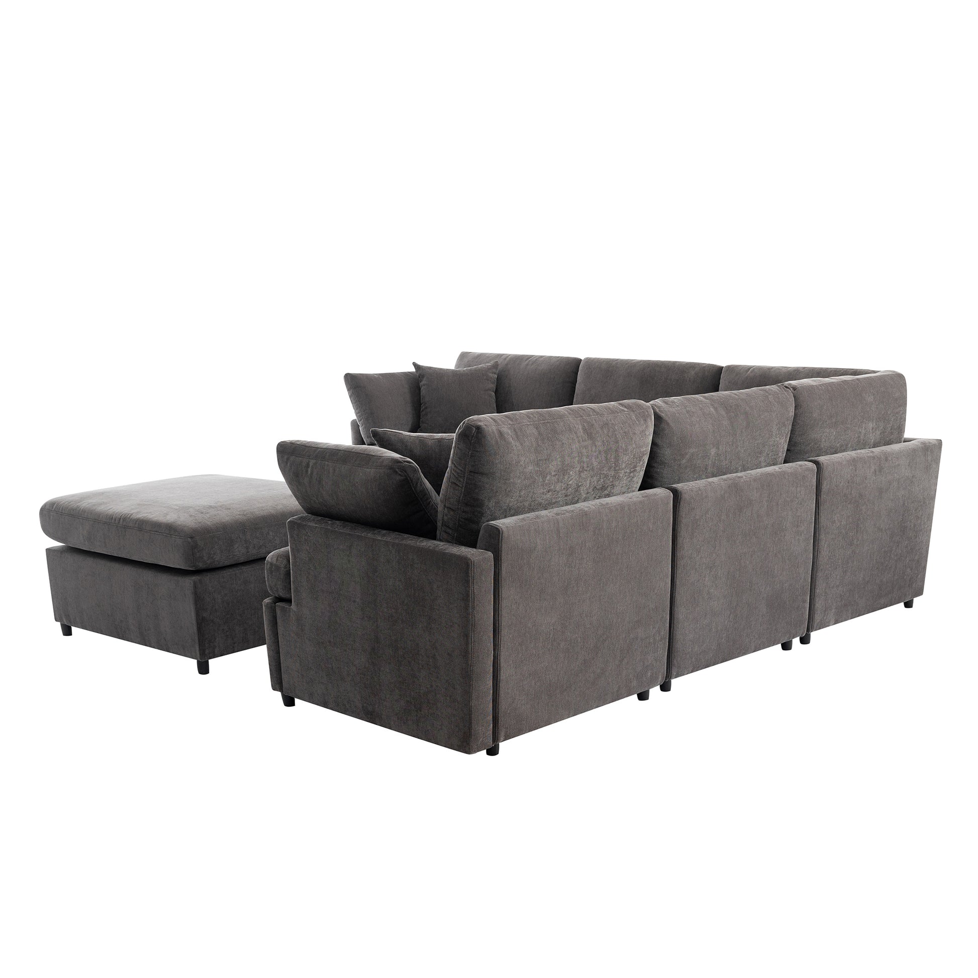 Modern Large U Shape Sectional Sofa, With Removable Ottomans For Living Room 6 Seater Gray Polyester 6 Seat