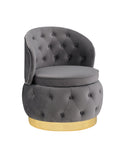 360 Degree Swivel Cuddle Barrel Accent Storage Chairs Gray Velvet