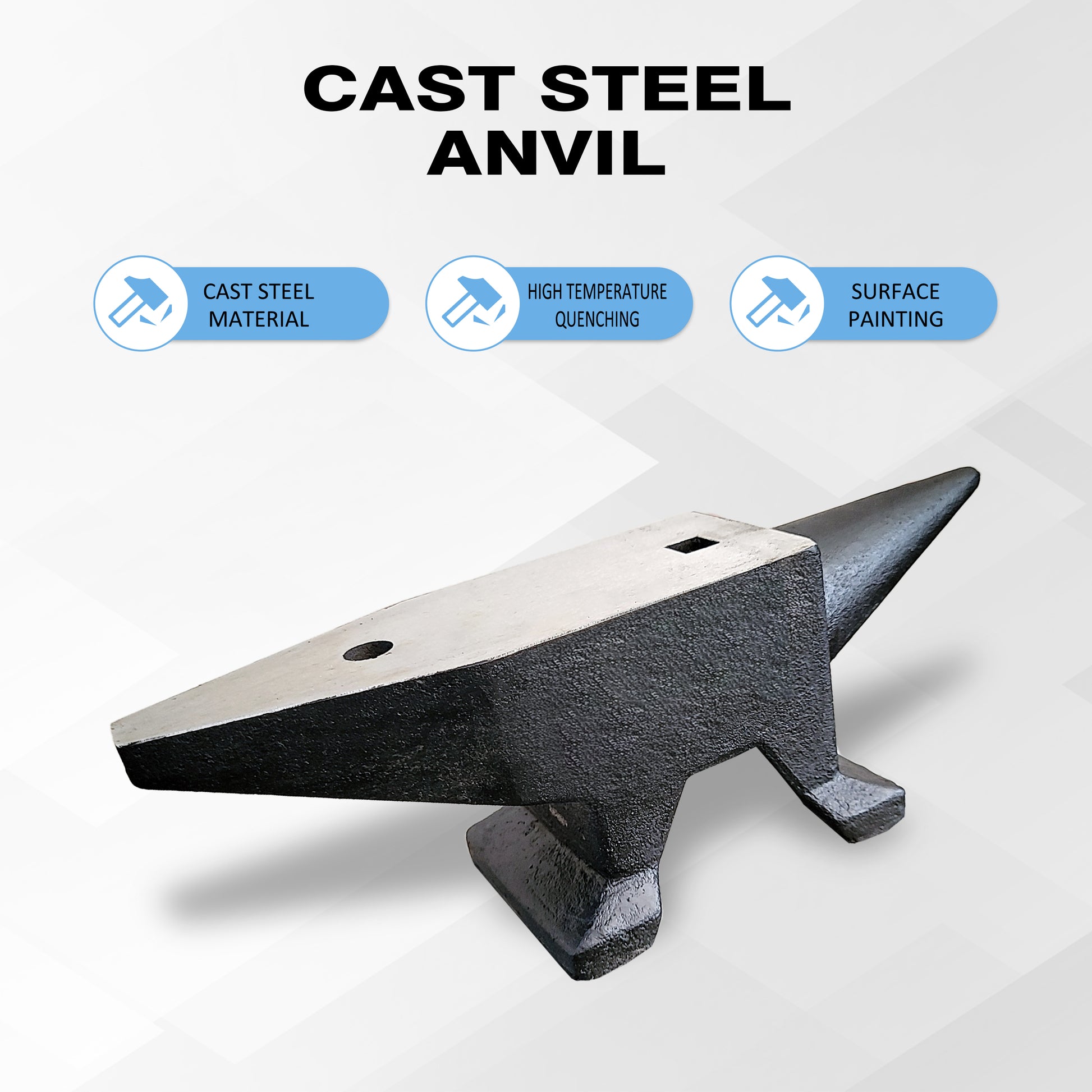 66Lbs Cast Steel Anvil, High Hardness Rugged Round Horn Anvil Blacksmith, Large Countertop And Stable Base, With Round And Square Hole, Metalsmith Tool For Bending And Shaping Black Carbon Steel