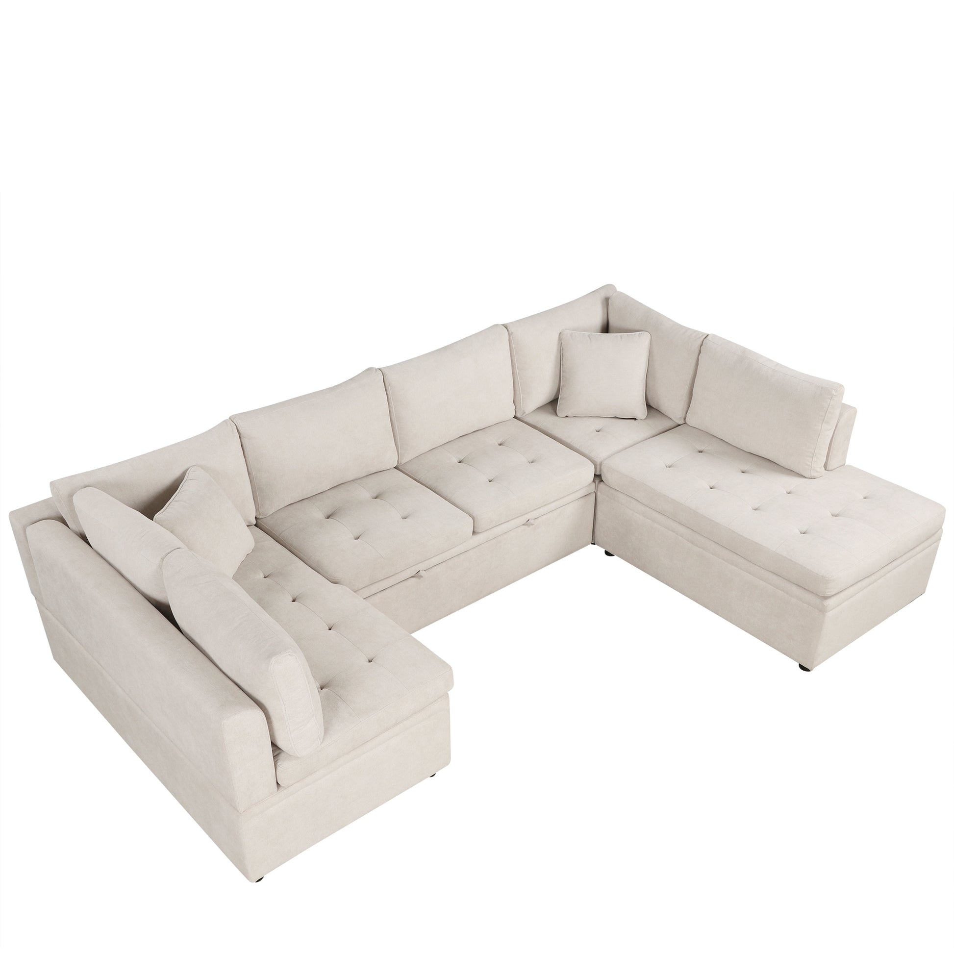 117.3" Oversized Sectional Sofa U Shaped Sofa Couch Pull Out Sofa Bed With Two Throw Pillows For Living Room, Beige Beige Foam Chenille 4 Seat